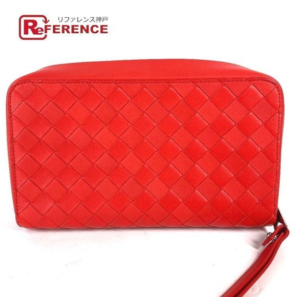 Bottega Veneta Handbags - BOTTEGA VENETA Intrecciato Leather Clutch Bag Strap Tomato Red